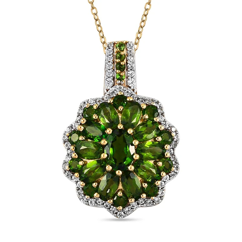 Natürlicher Chromdiopsid-Anhänger mit Kette, 925 Silber Gelbgold Vermeil ca. 4,48 ct