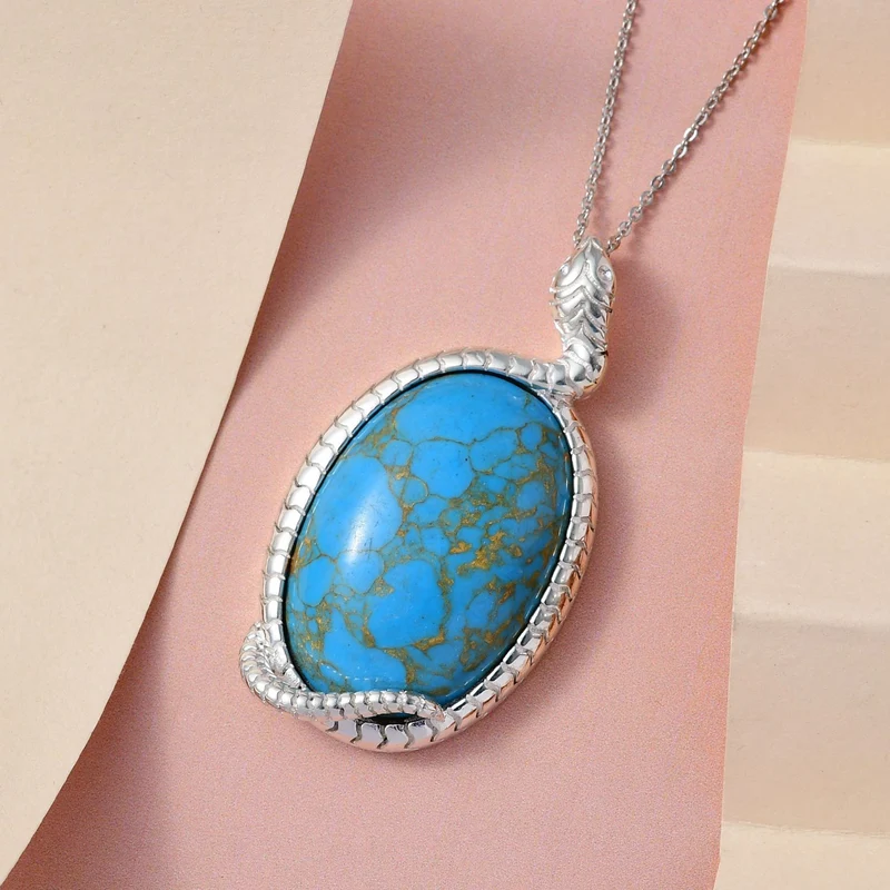 Blauer Mojave Türkis Anhänger mit Kette, 925 Silber ca. 27.64 ct