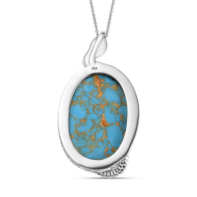 Blauer Mojave Türkis Anhänger mit Kette, 925 Silber ca. 27.64 ct