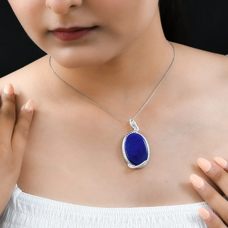 Lapislazuli-Anhänger mit Kette, 925 Silber ca. 36.52 ct