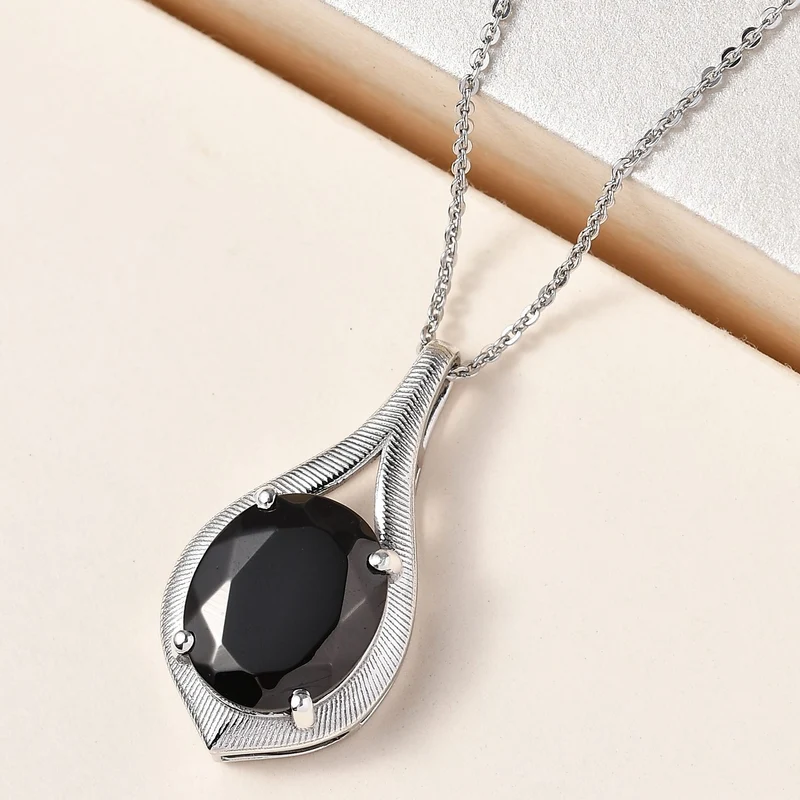 Elite Shungit Anhänger mit Kette, 925 Silber platiniert ca. 2.89 ct