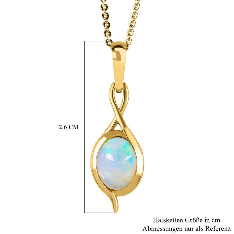 Natürlicher, äthiopischer Welo Opal Anhänger mit Kette, 925 Silber vergoldet ca. 0.85 ct