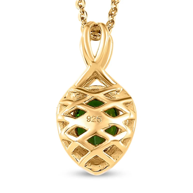 Natürlicher Chromdiopsid Anhänger mit Kette, 925 Silber vergoldet ca. 0.79 ct