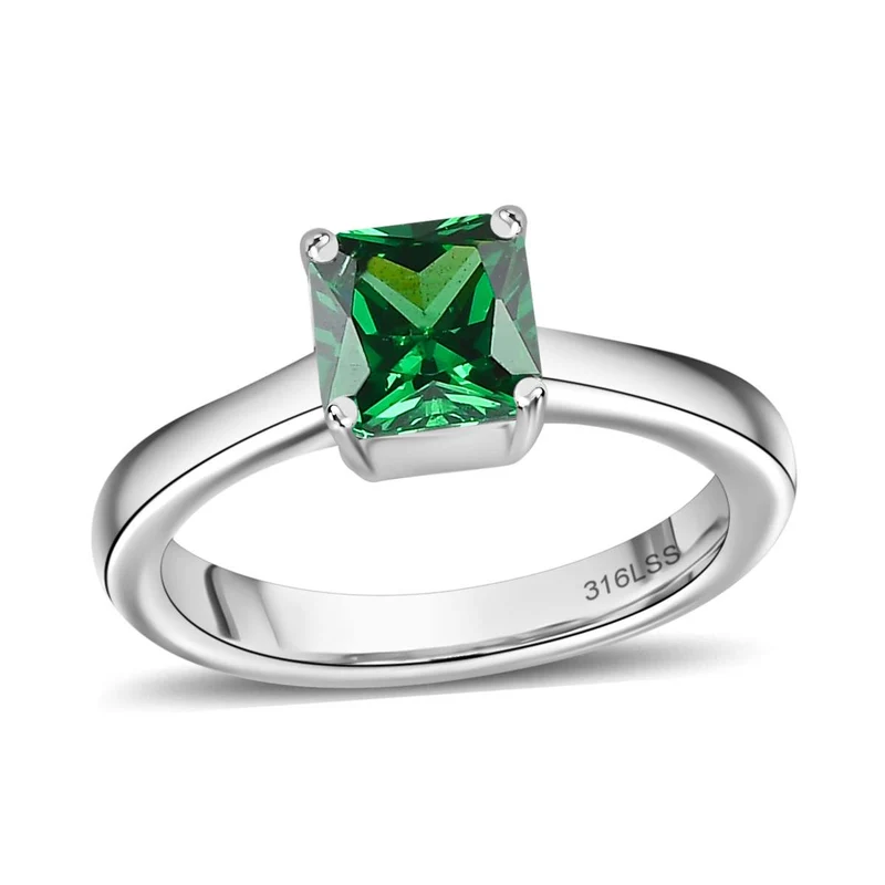 3er Set - Chromdiopsid Zirkonia Anhänger mit Kette, Ring und Ohrringe (Größe 21.00), Edelstahl