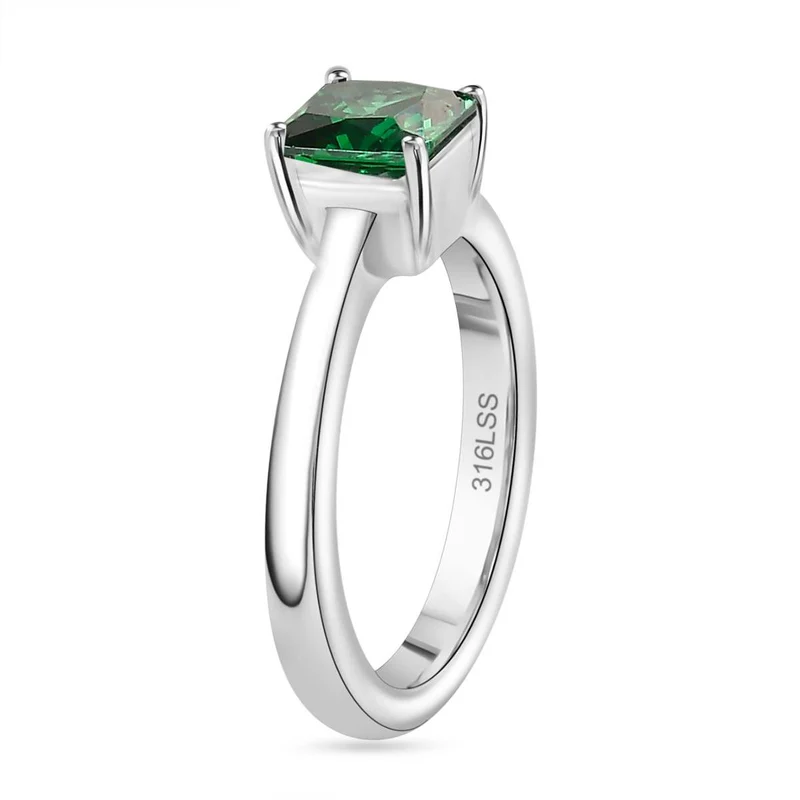 3er Set - Chromdiopsid Zirkonia Anhänger mit Kette, Ring und Ohrringe (Größe 21.00), Edelstahl