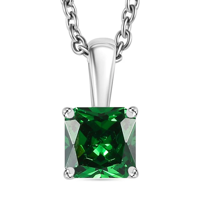 3er Set - Chromdiopsid Zirkonia Anhänger mit Kette, Ring und Ohrringe (Größe 21.00), Edelstahl