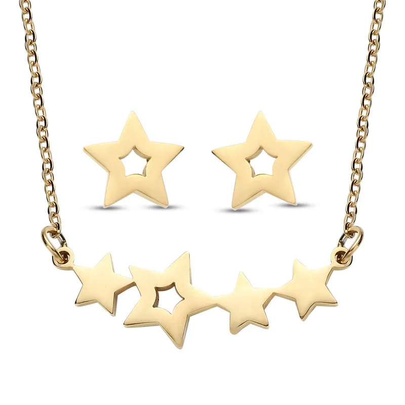 2er - Set goldene Ohrringe und Halskette, ca. 50 cm, Edelstahl vergoldet