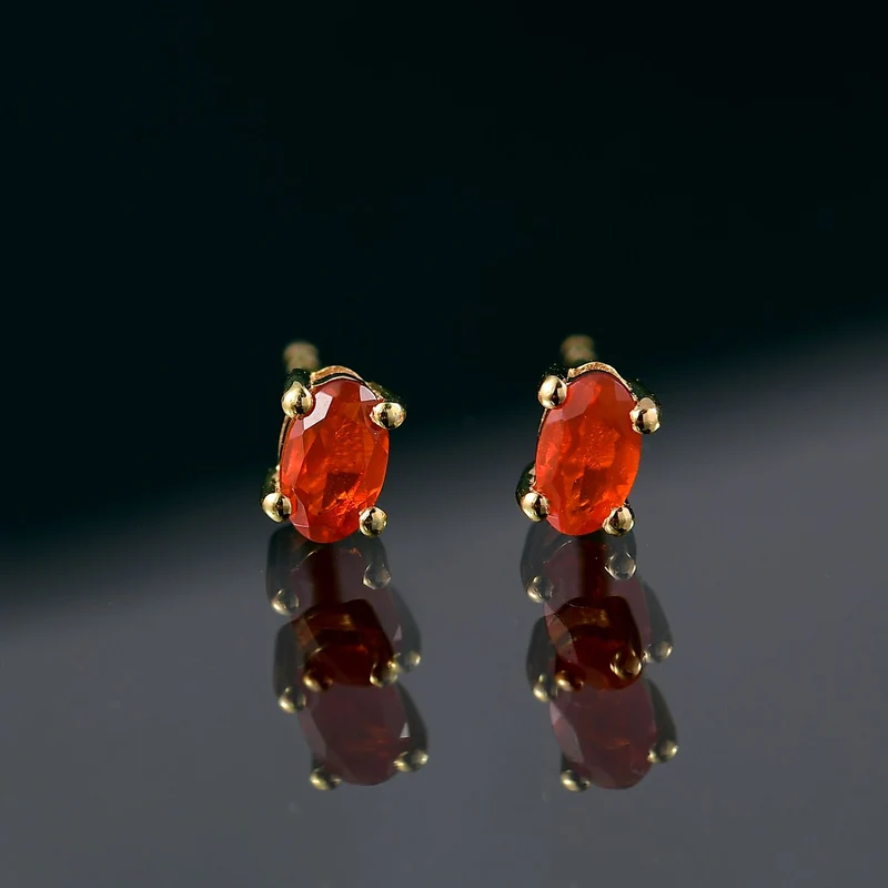 Djoy AA Mexikanischer Purpurroter Feuer Opal Ohrringe 925 Silber 750 Gelb Vergoldet ca. 0,32 ct.