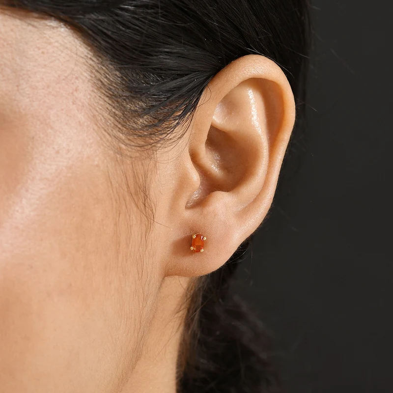 Djoy AA Mexikanischer Purpurroter Feuer Opal Ohrringe 925 Silber 750 Gelb Vergoldet ca. 0,32 ct.