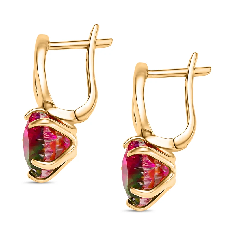 Bloom Flare - D joy Wassermelonen Quarz Triplette Ohrringe 925 Silber 750 Gelb Vergoldet (5-10 Werktage Lieferzeit) ca. 7,58 ct.