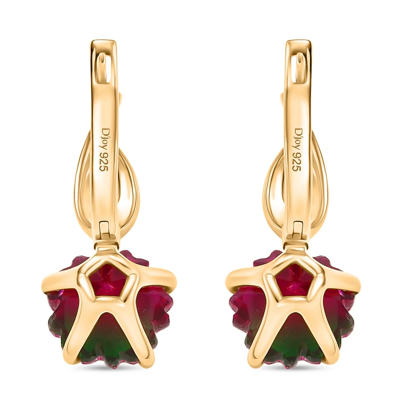 Bloom Flare - D joy Wassermelonen Quarz Triplette Ohrringe 925 Silber 750 Gelb Vergoldet (5-10 Werktage Lieferzeit) ca. 7,58 ct.