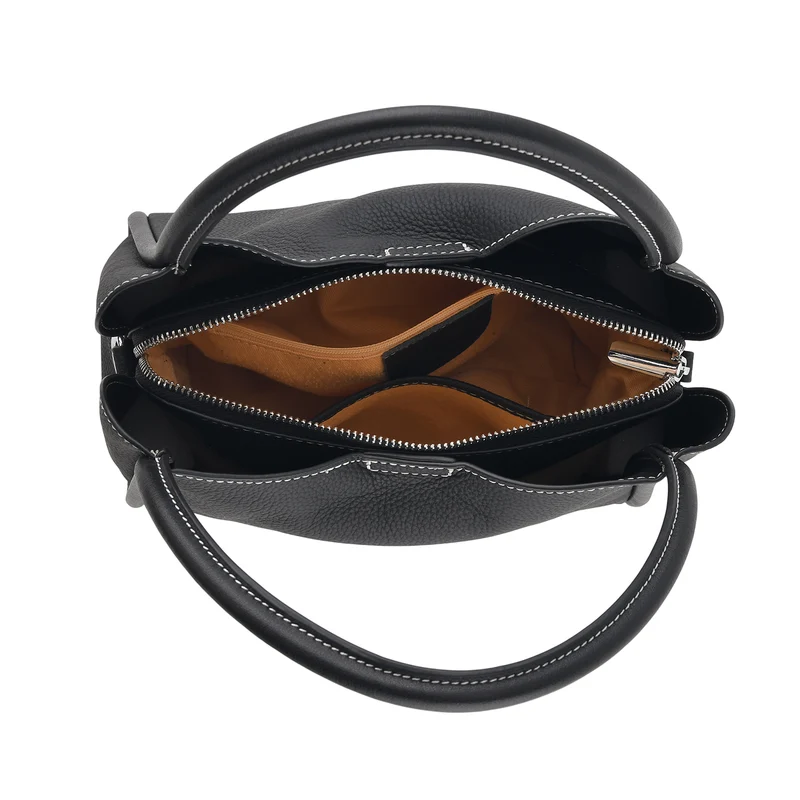 Echtleder-Crossbody-Tasche mit verstellbarem Schulterriemen und Reißverschlussfächern, 24x12x20cm, Beige
