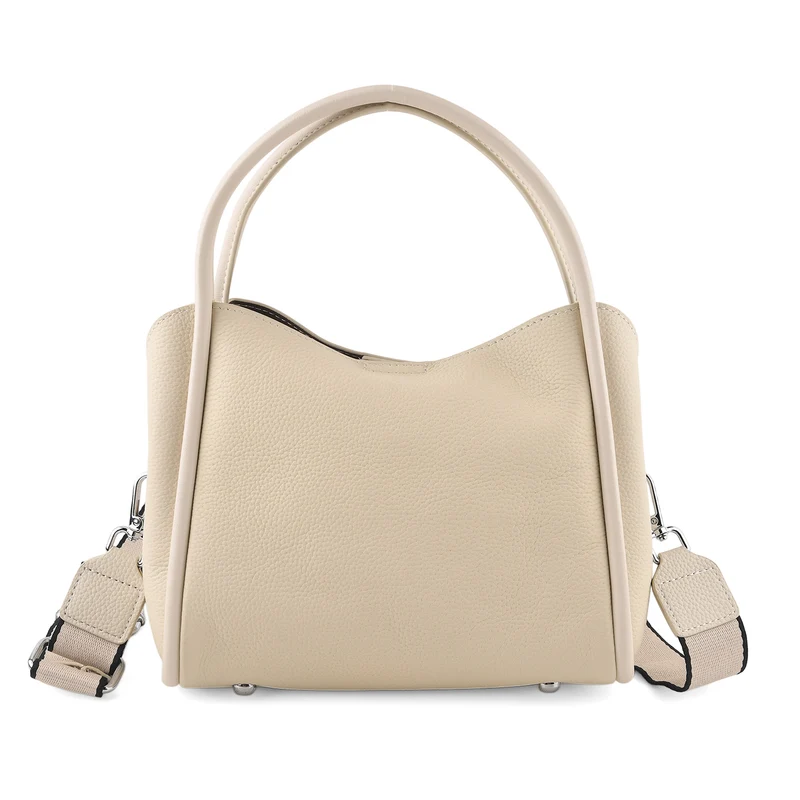 Echtleder-Crossbody-Tasche mit verstellbarem Schulterriemen und Reißverschlussfächern, 24x12x20cm, Beige