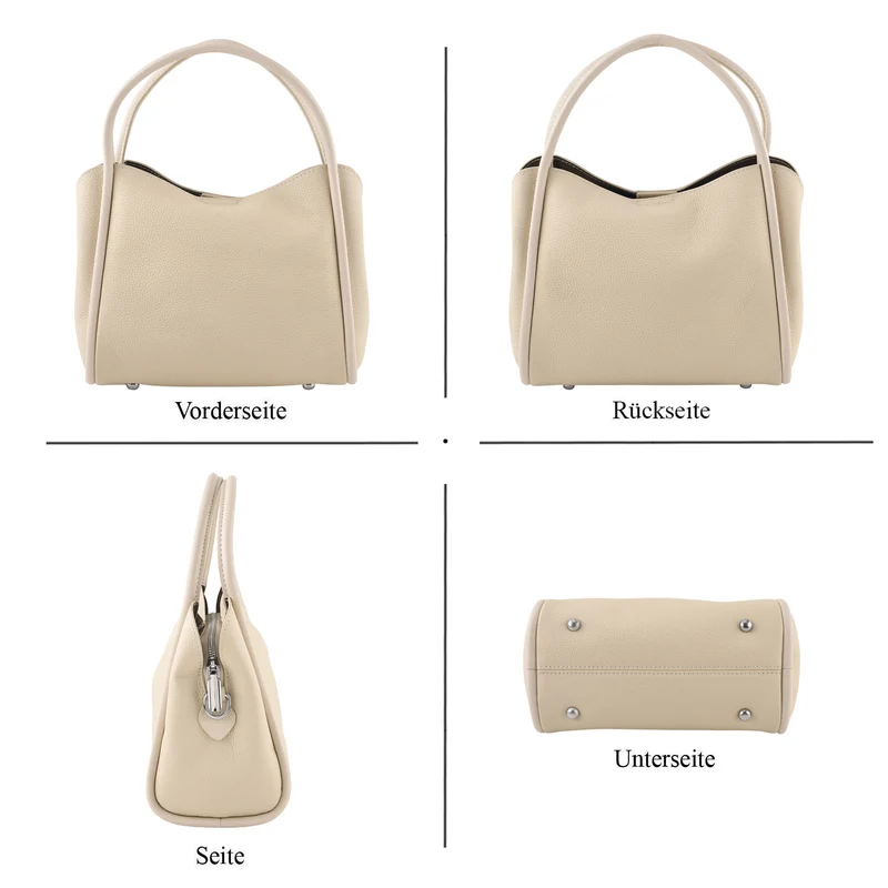 Echtleder-Crossbody-Tasche mit verstellbarem Schulterriemen und Reißverschlussfächern, 24x12x20cm, Beige