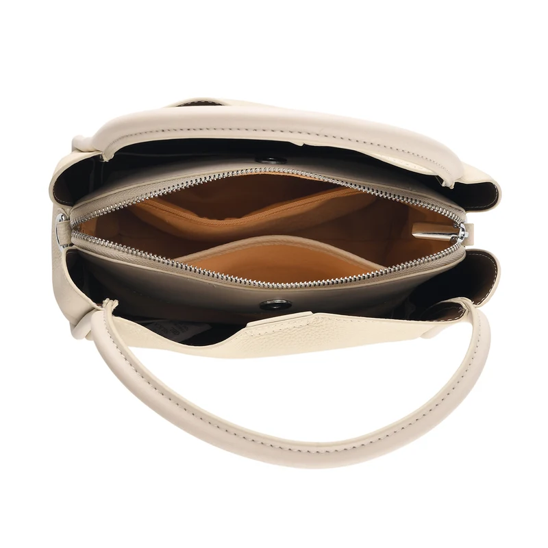 Echtleder-Crossbody-Tasche mit verstellbarem Schulterriemen und Reißverschlussfächern, 24x12x20cm, Beige