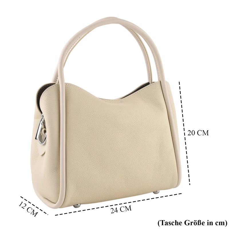 Echtleder-Crossbody-Tasche mit verstellbarem Schulterriemen und Reißverschlussfächern, 24x12x20cm, Beige