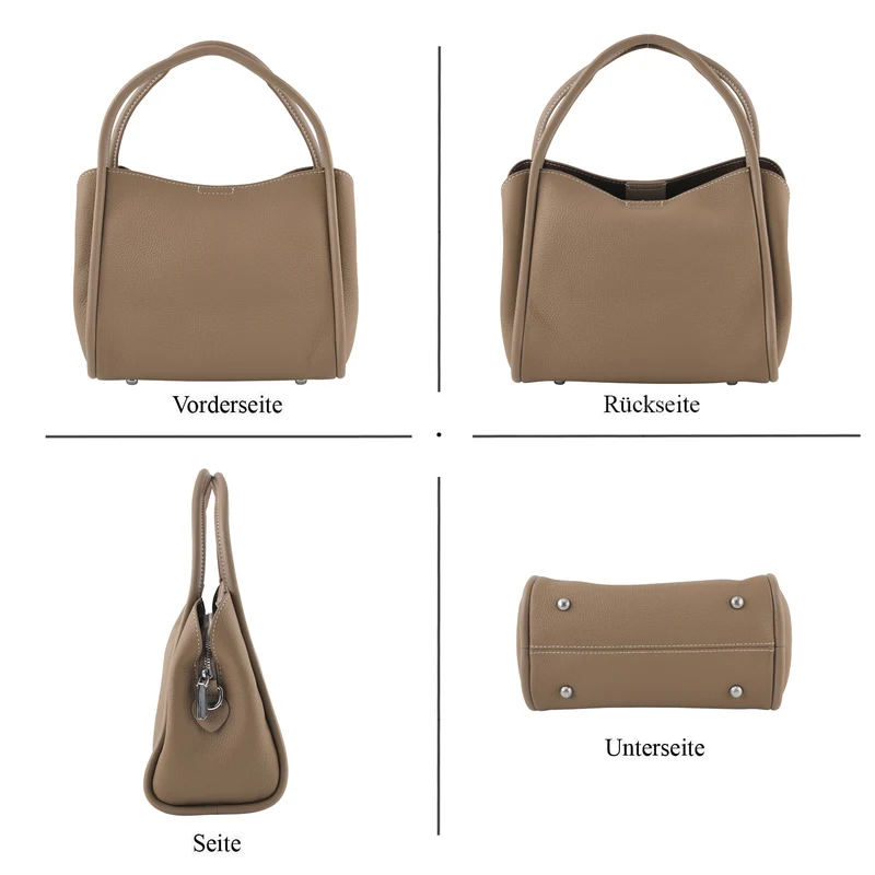 Echtleder-Crossbody-Tasche mit verstellbarem Schulterriemen und Reißverschlussfächern, 24x12x20cm, Beige