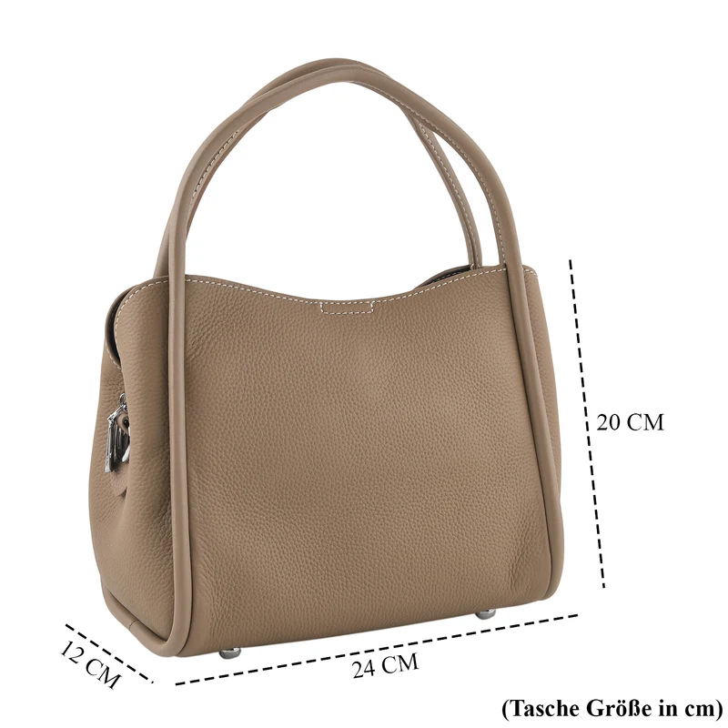 Echtleder-Crossbody-Tasche mit verstellbarem Schulterriemen und Reißverschlussfächern, 24x12x20cm, Beige