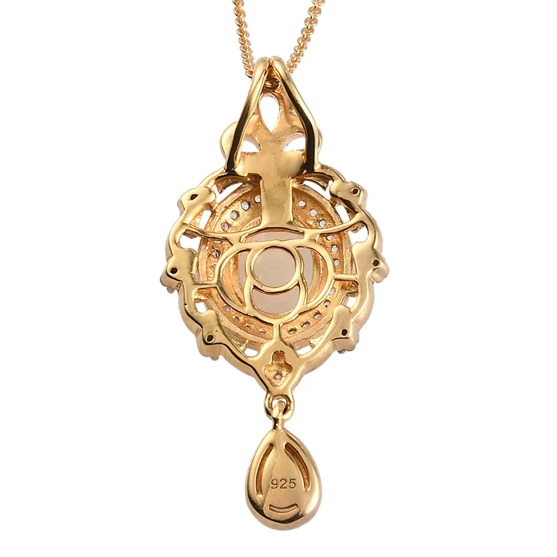 Natürlicher, äthiopischer Opal und mehrfarbiger Edelstein-Anhänger mit Kette, 50 cm, 925 Silber Gelbgold Vermeil ca. 2,02 ct