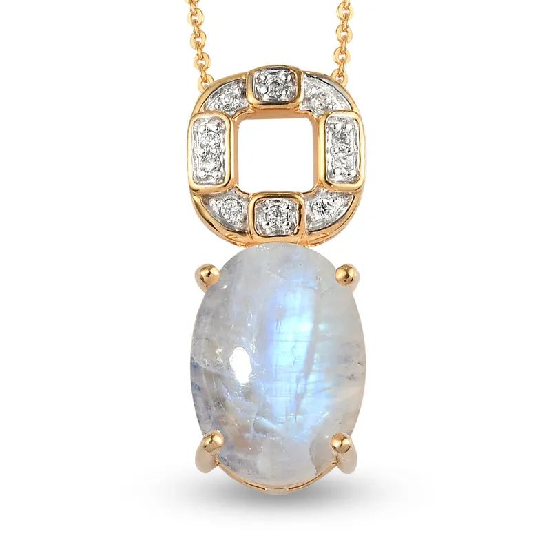 Premium Regenbogen Mondstein und Zirkon Anhänger mit kette 50 cm 25 Silber vergoldet ca. 8,38 ct