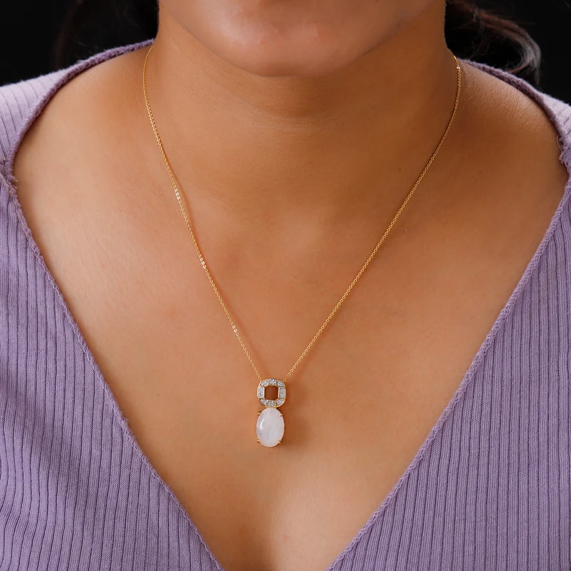 Premium Regenbogen Mondstein und Zirkon Anhänger mit kette 50 cm 25 Silber vergoldet ca. 8,38 ct