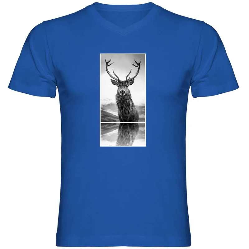 Hirsch T Shirt Herren V-Ausschnitt