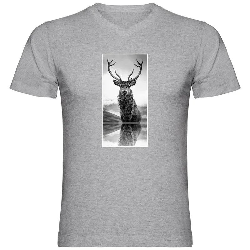 Hirsch T Shirt Herren V-Ausschnitt