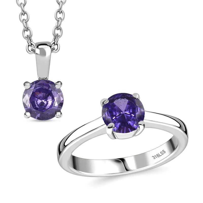 Lila Zirkonia Schmuckset Edelstahl