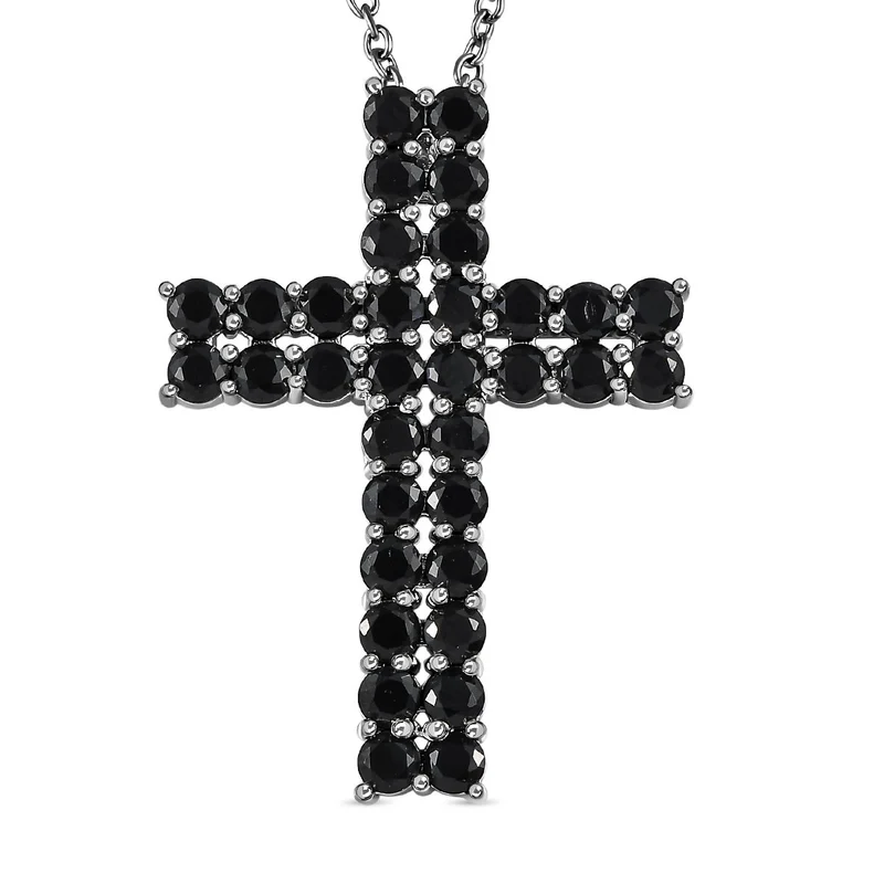 Schwarzer Spinell Anhänger mit Kette, Messing platiniert und Edelstahl ca. 4.79 ct