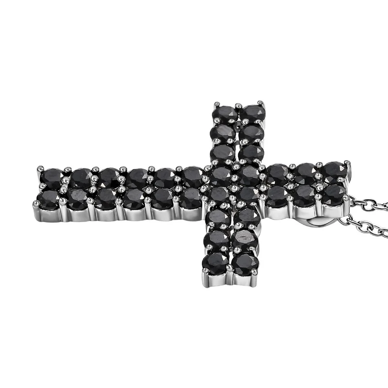 Schwarzer Spinell Anhänger mit Kette, Messing platiniert und Edelstahl ca. 4.79 ct