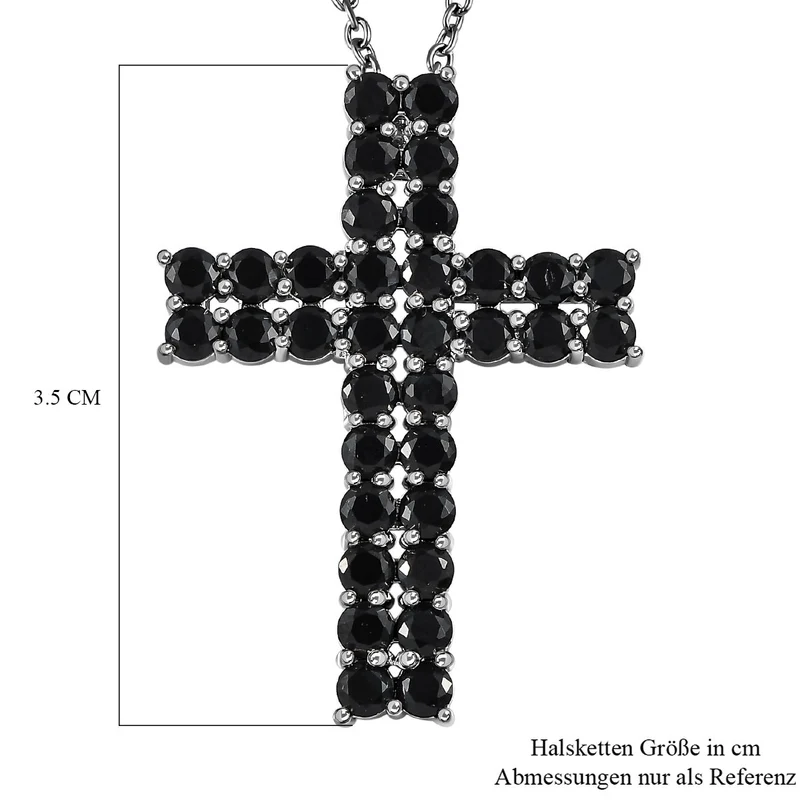 Schwarzer Spinell Anhänger mit Kette, Messing platiniert und Edelstahl ca. 4.79 ct