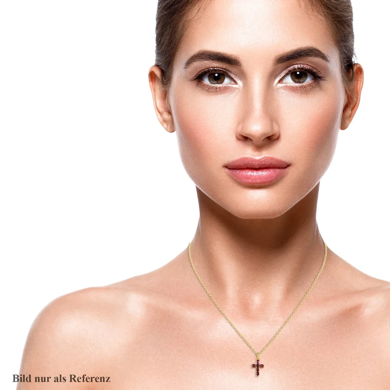 AA Rubellit Kreuz-Anhänger mit Kette, 925 Silber Gelbgold Vermeil ca. 1.09 ct