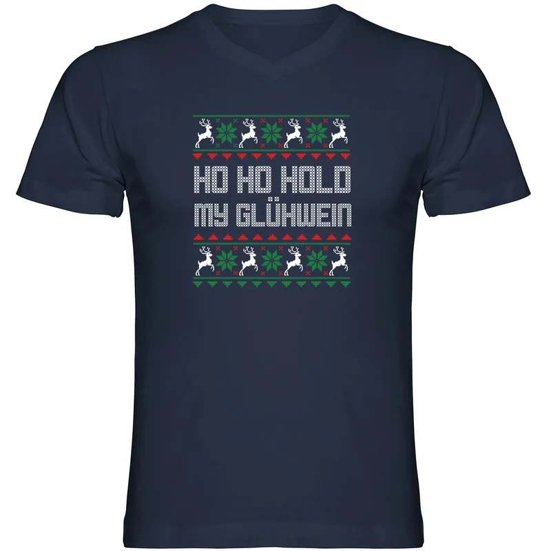 Hold my Glühwein Ugly Christmas Herren Tshirt V-Ausschnitt