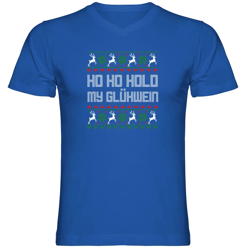 Hold my Glühwein Ugly Christmas Herren Tshirt V-Ausschnitt