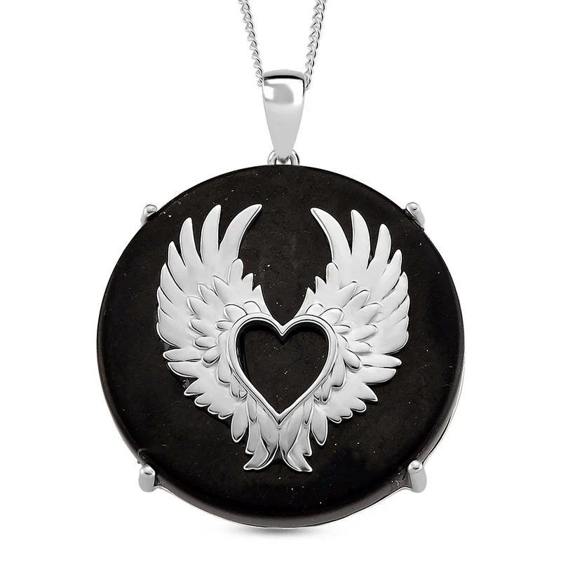 D'Joy Shungit Anhänger mit Kette, ca. 45 cm 925 Silber rhodiniert ca. 35,98 ct