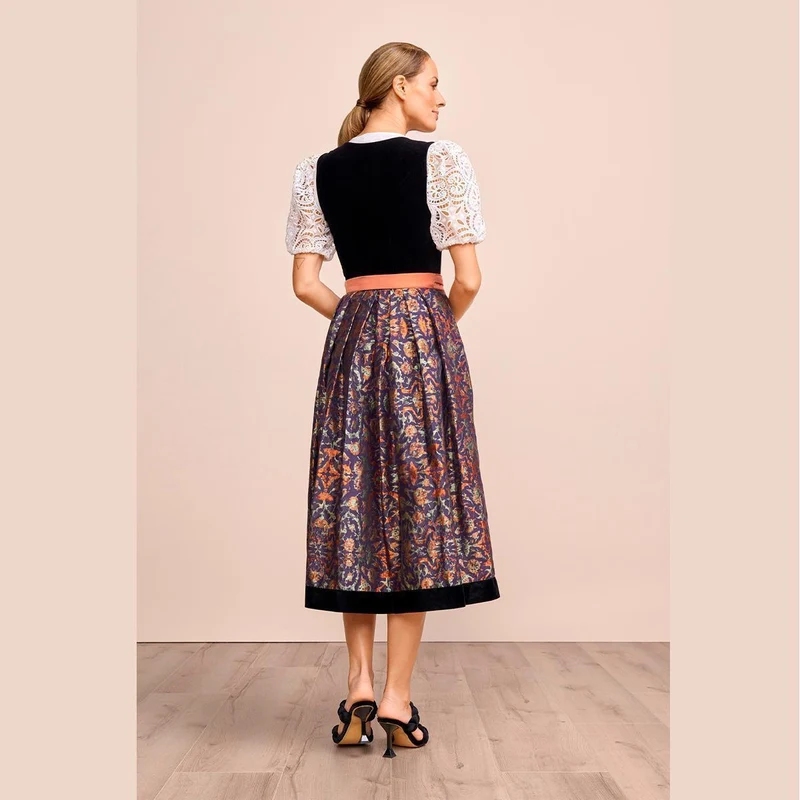 Krüger Dirndl Jacinta Schwarz Orange Blumenrock 80cm