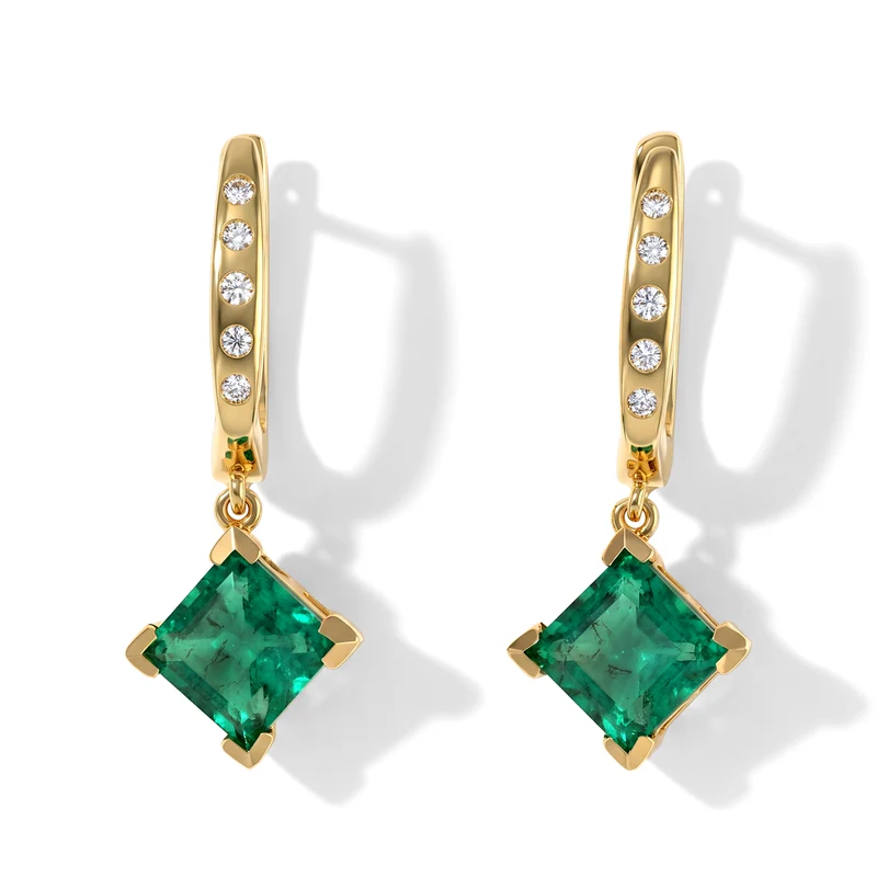 EVER TRUE Smaragd-Quarz Triplette, Weißer Zirkon Ohrringe Reine Bronze ca. 4.41 ct