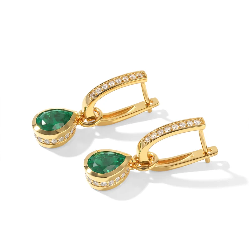 EVER TRUE Smaragd-Quarz Triplette, Weißer Zirkon Ohrringe Reine Bronze ca. 4.41 ct