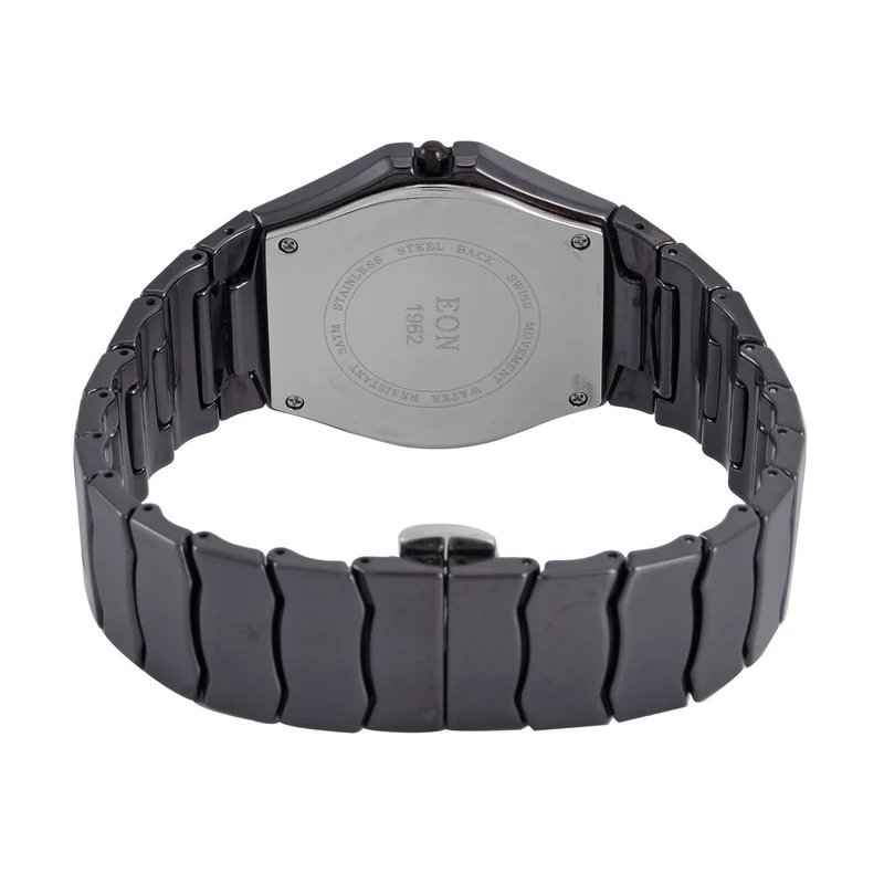 EON 1962 schweizer Uhrwerk - Moissanit-Uhr mit weißem Perlmutt Ziffernblatt, Keramik Armband, 42 mm