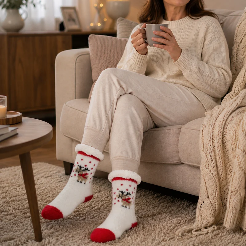 LIVMORE Sherpa-Kuschelsocken mit Blütenmuster, Violett
