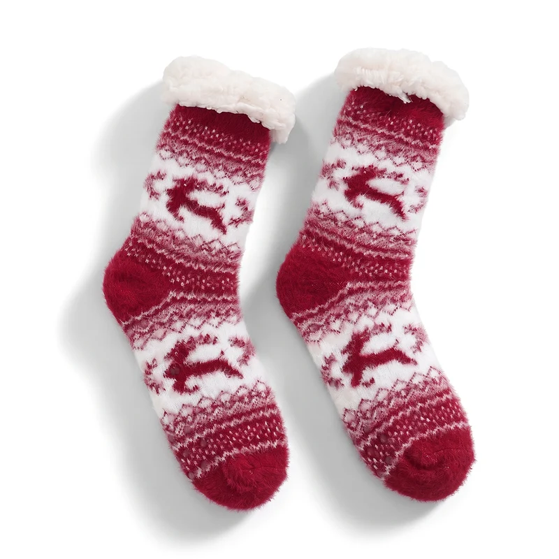 LIVMORE Sherpa-Kuschelsocken mit Blütenmuster, Violett