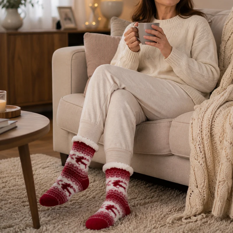 LIVMORE Sherpa-Kuschelsocken mit Blütenmuster, Violett
