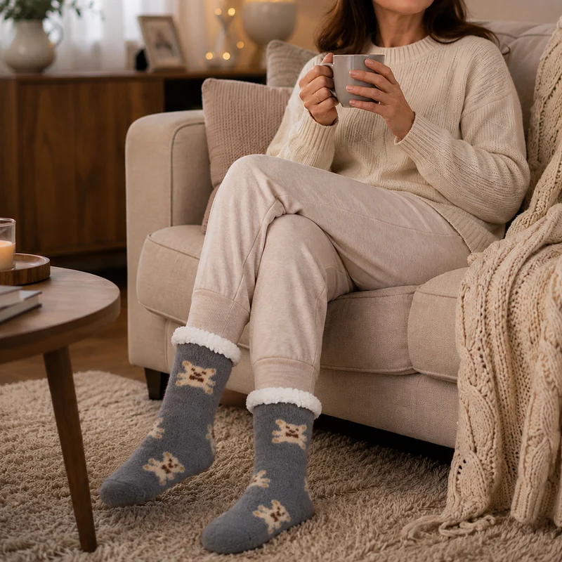 LIVMORE Sherpa-Kuschelsocken mit Blütenmuster, Violett