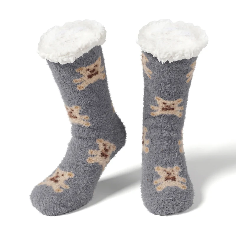LIVMORE Sherpa-Kuschelsocken mit Blütenmuster, Violett