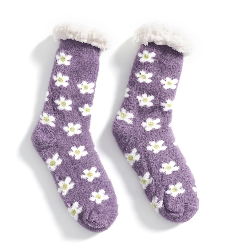 LIVMORE Sherpa-Kuschelsocken mit Blütenmuster, Violett