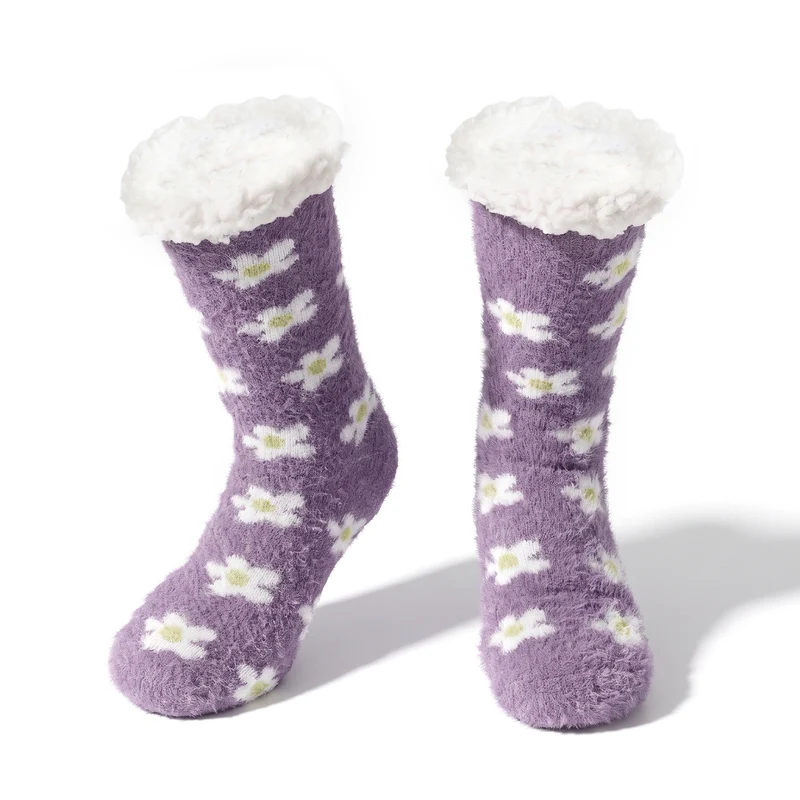 LIVMORE Sherpa-Kuschelsocken mit Blütenmuster, Violett