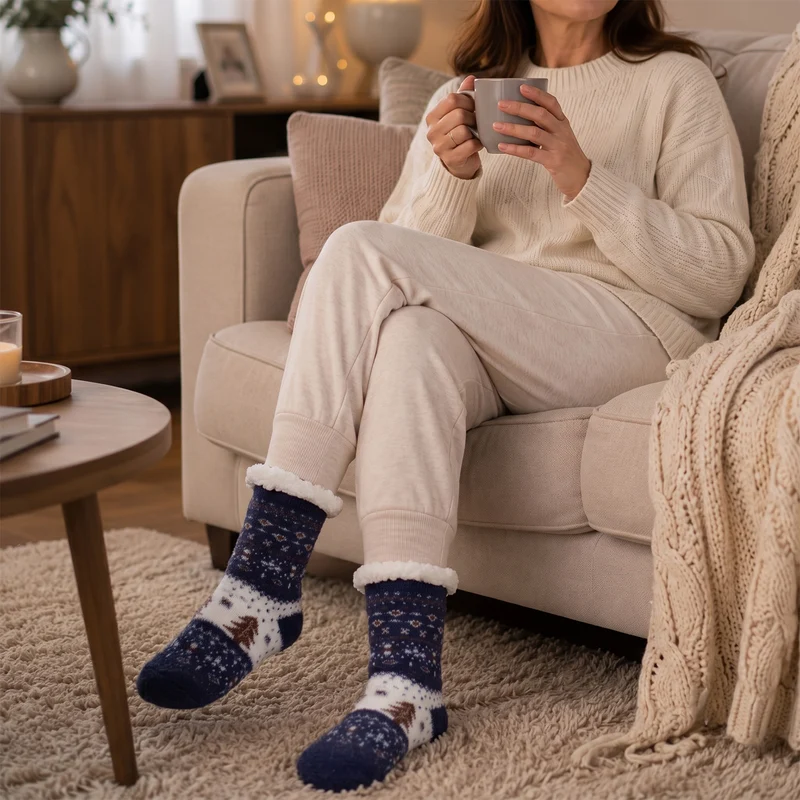 LIVMORE Sherpa-Kuschelsocken mit Blütenmuster, Violett