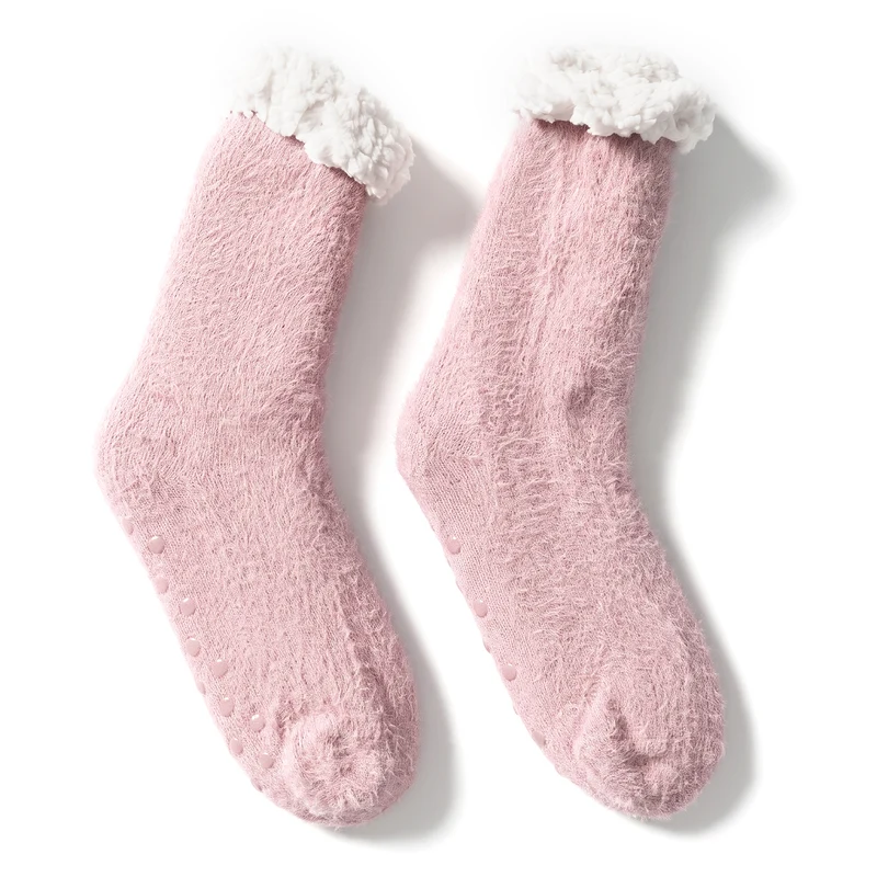 LIVMORE Sherpa-Kuschelsocken mit Blütenmuster, Violett