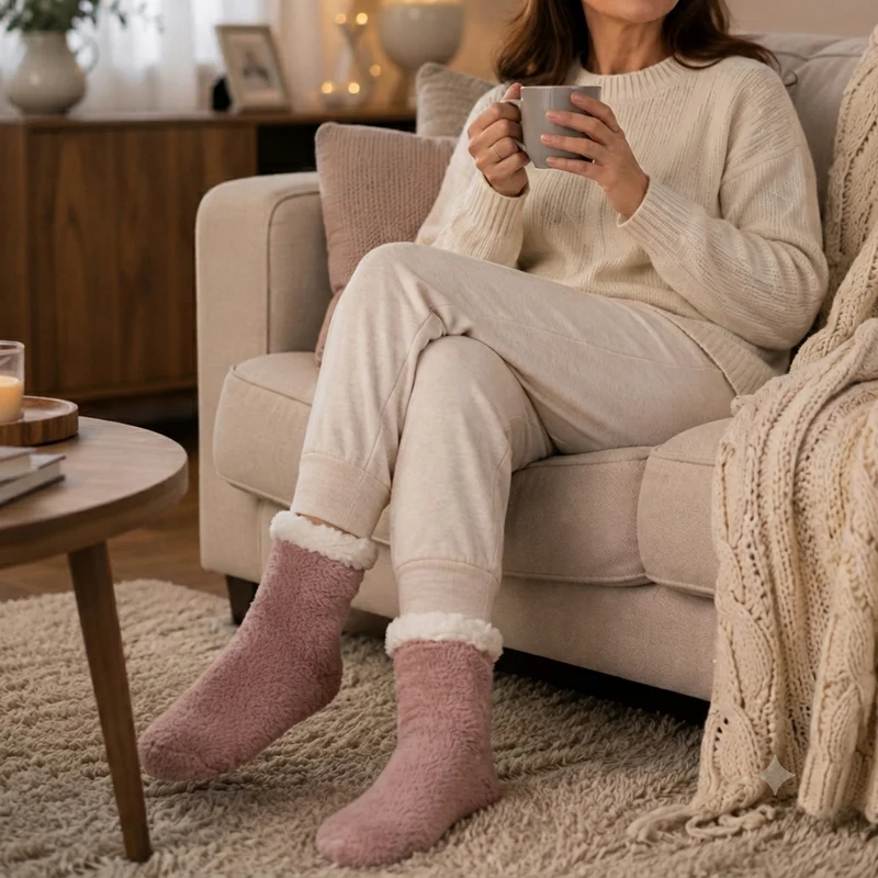 LIVMORE Sherpa-Kuschelsocken mit Blütenmuster, Violett