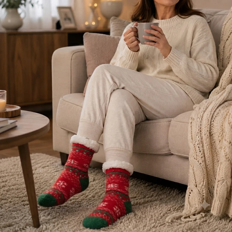 LIVMORE Sherpa-Kuschelsocken mit Blütenmuster, Violett
